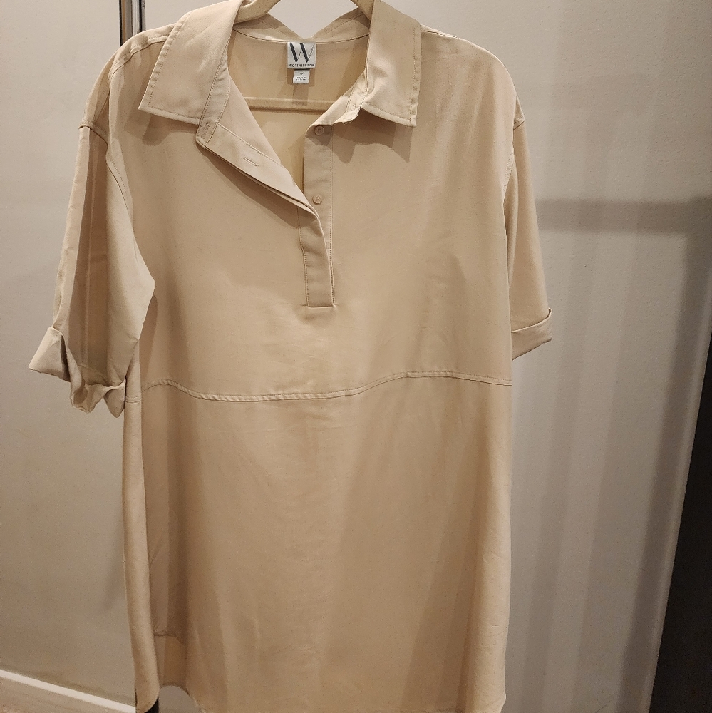 Beige Collared Shirt Dress
